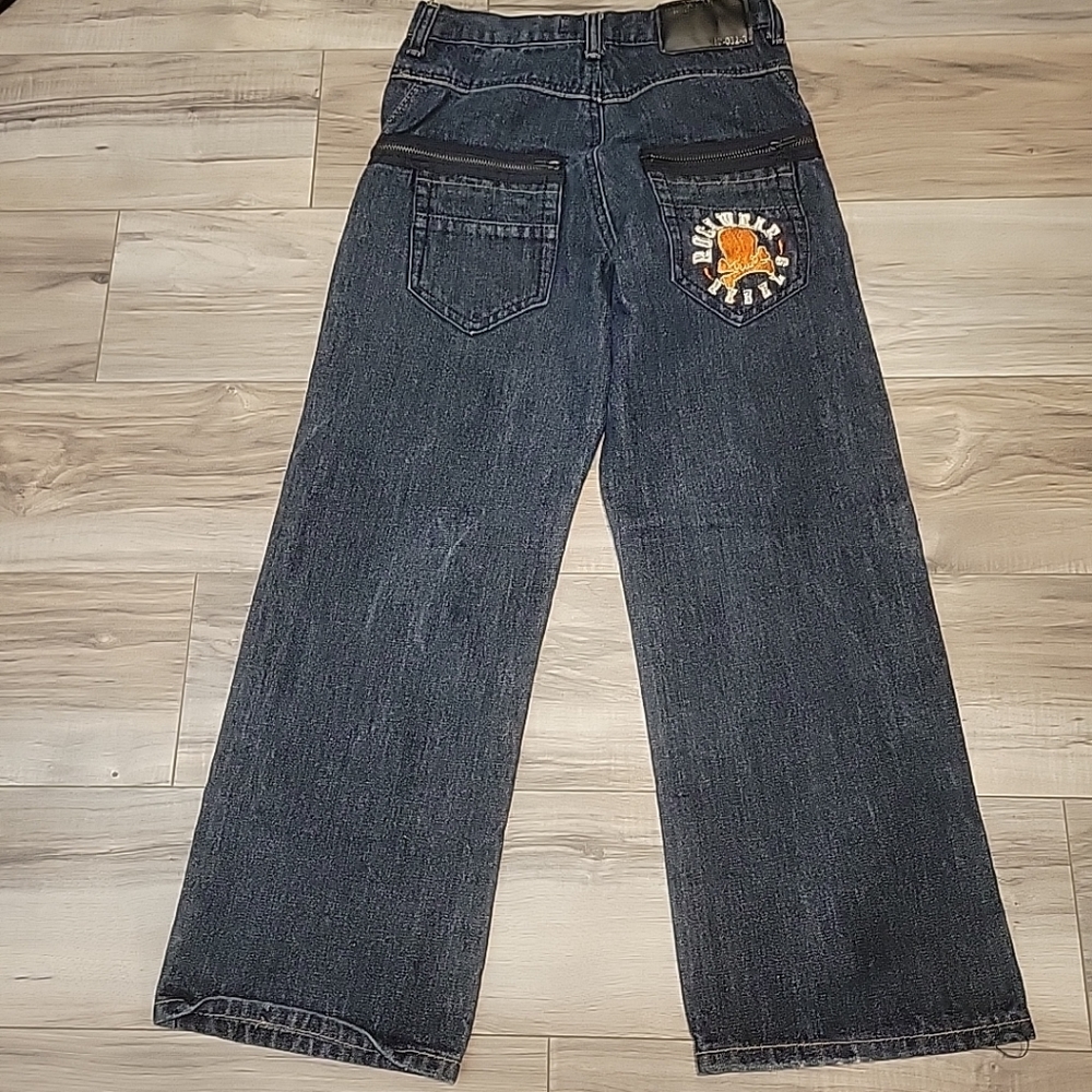 VTG Rocawear Jeans Boys 10 Blue Denim Y2K Relaxed Embroidered Zip Pockets